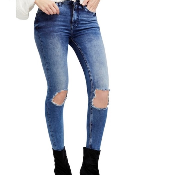 Free People High Rise Skinny Busted Knee Jeans - Picture 6 of 7